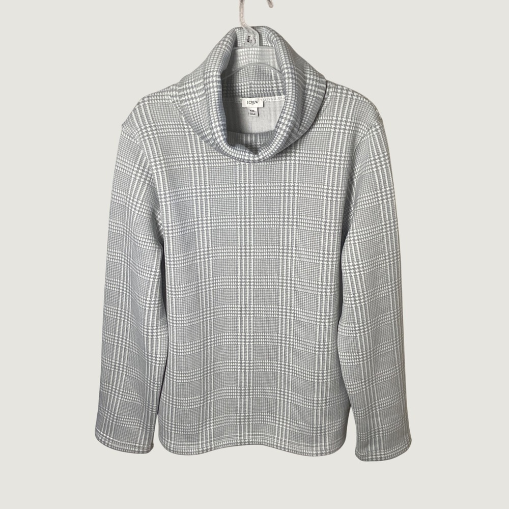J.Crew Glen Plaid Cowl Neck Pullover Womens XXL Grey Fleece Lined Preppy Cozy
